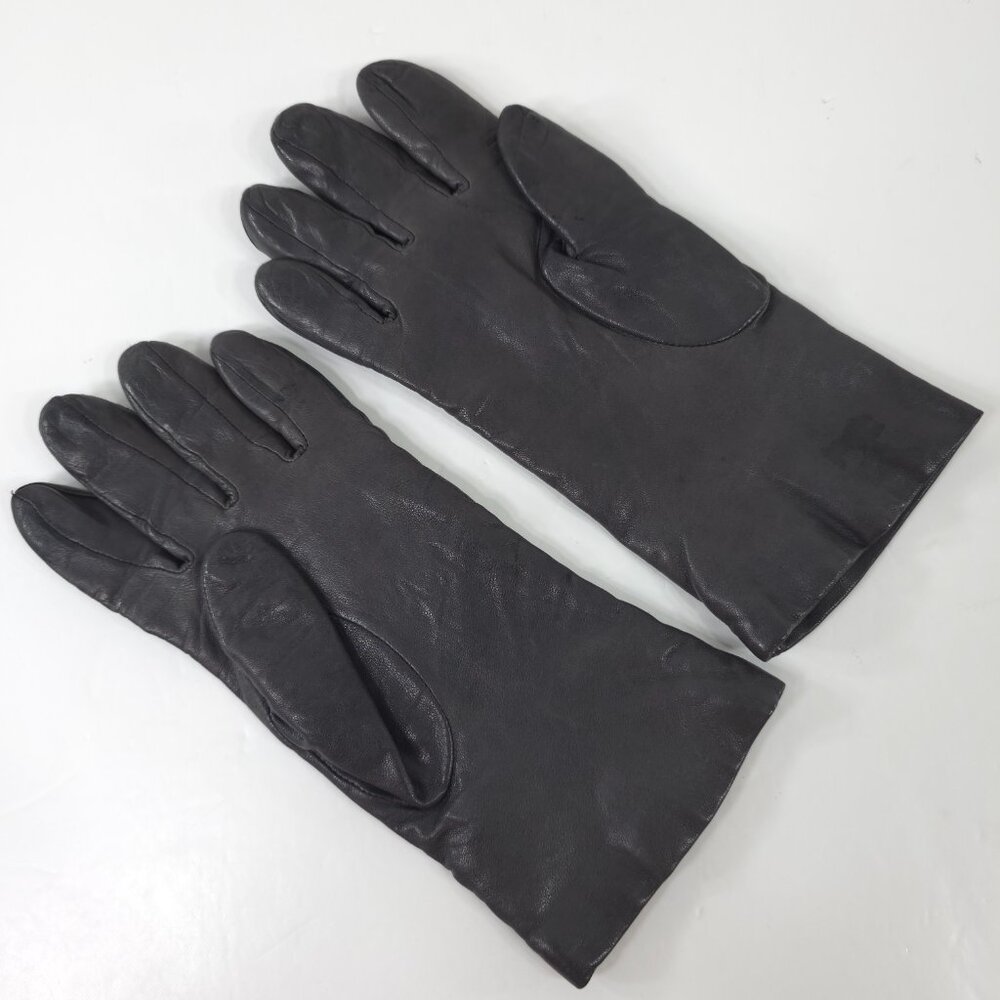 VINTAGE GRANDOE Black Leather Classic Gloves Women's Size 7 LINING CASHMERE SILK